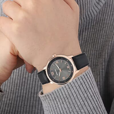 Strada Japanese Movement Watch in Black Faux Leather Strap