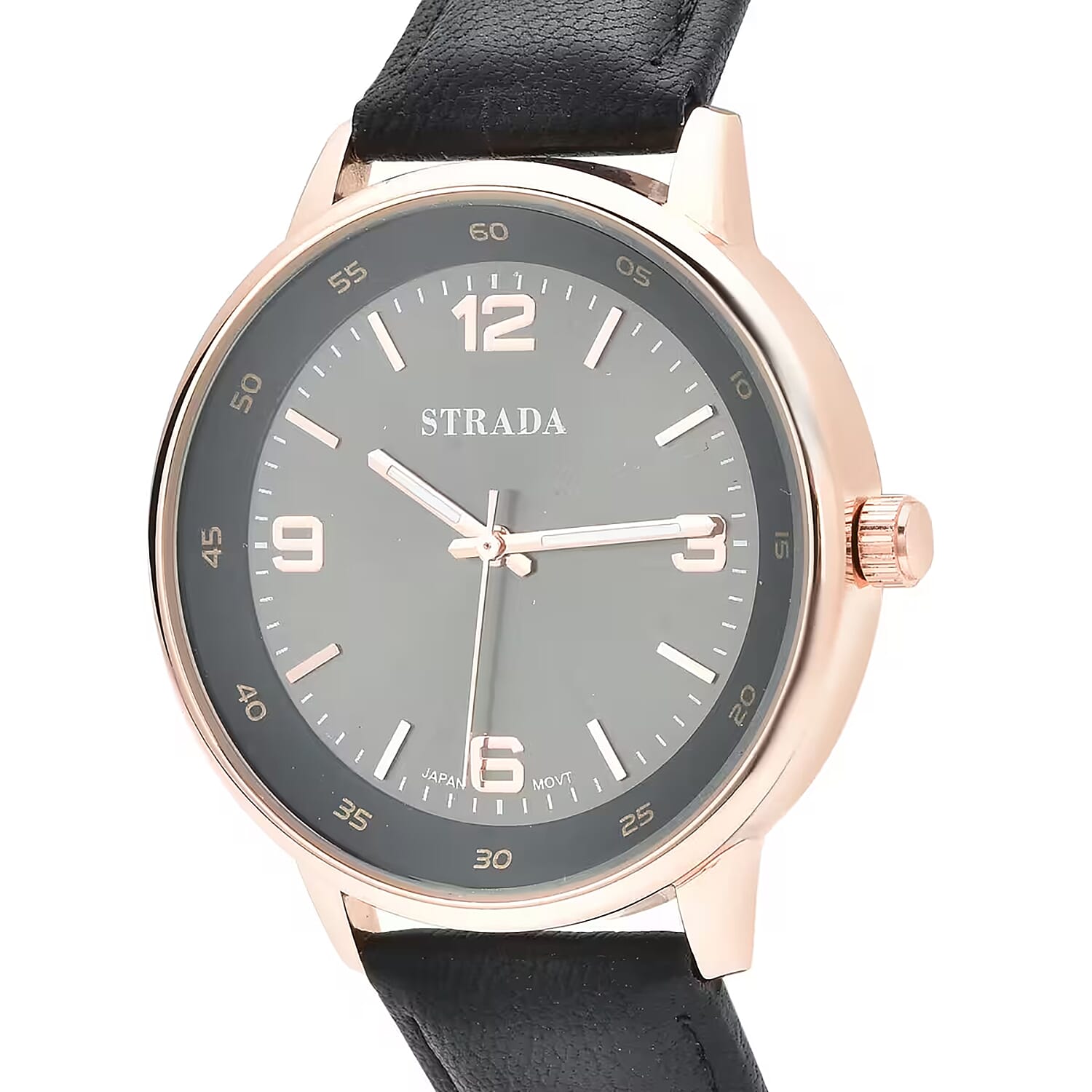 Strada Japanese Movement Watch in Black Faux Leather Strap