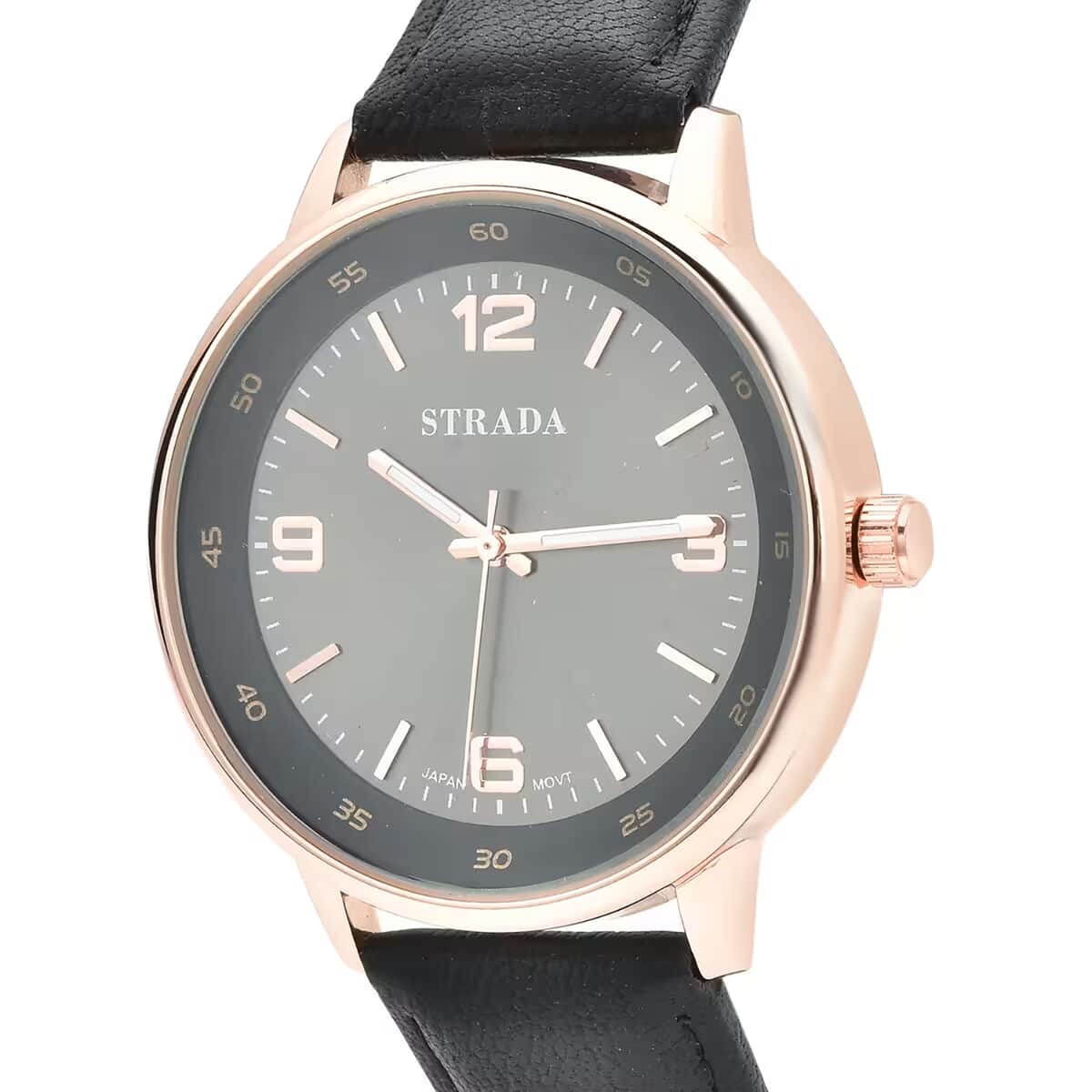 Strada Japanese Movement Watch in Black Faux Leather Strap image number 8