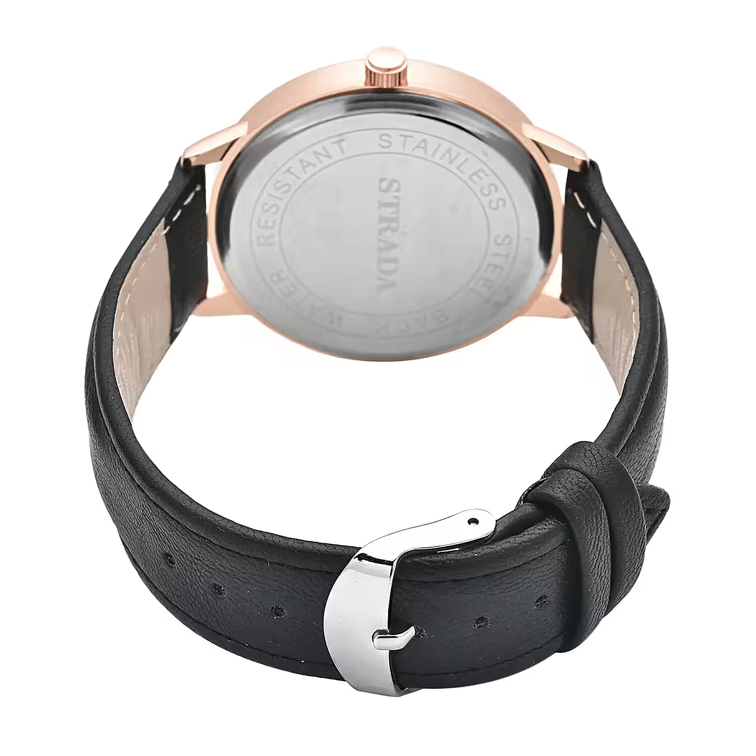 Strada Japanese Movement Watch in Black Faux Leather Strap