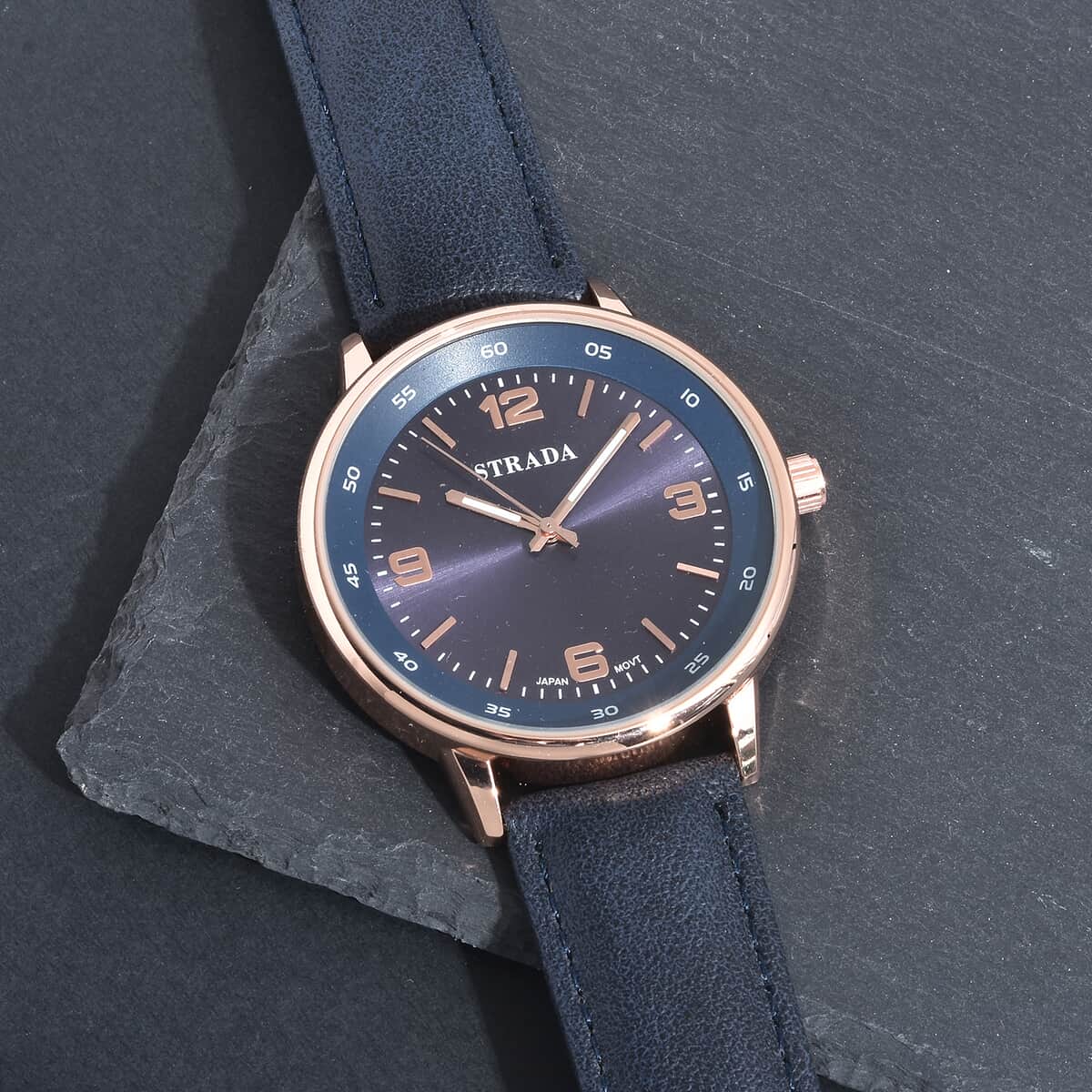 Strada Japanese Movement Watch in Blue Faux Leather Strap image number 1