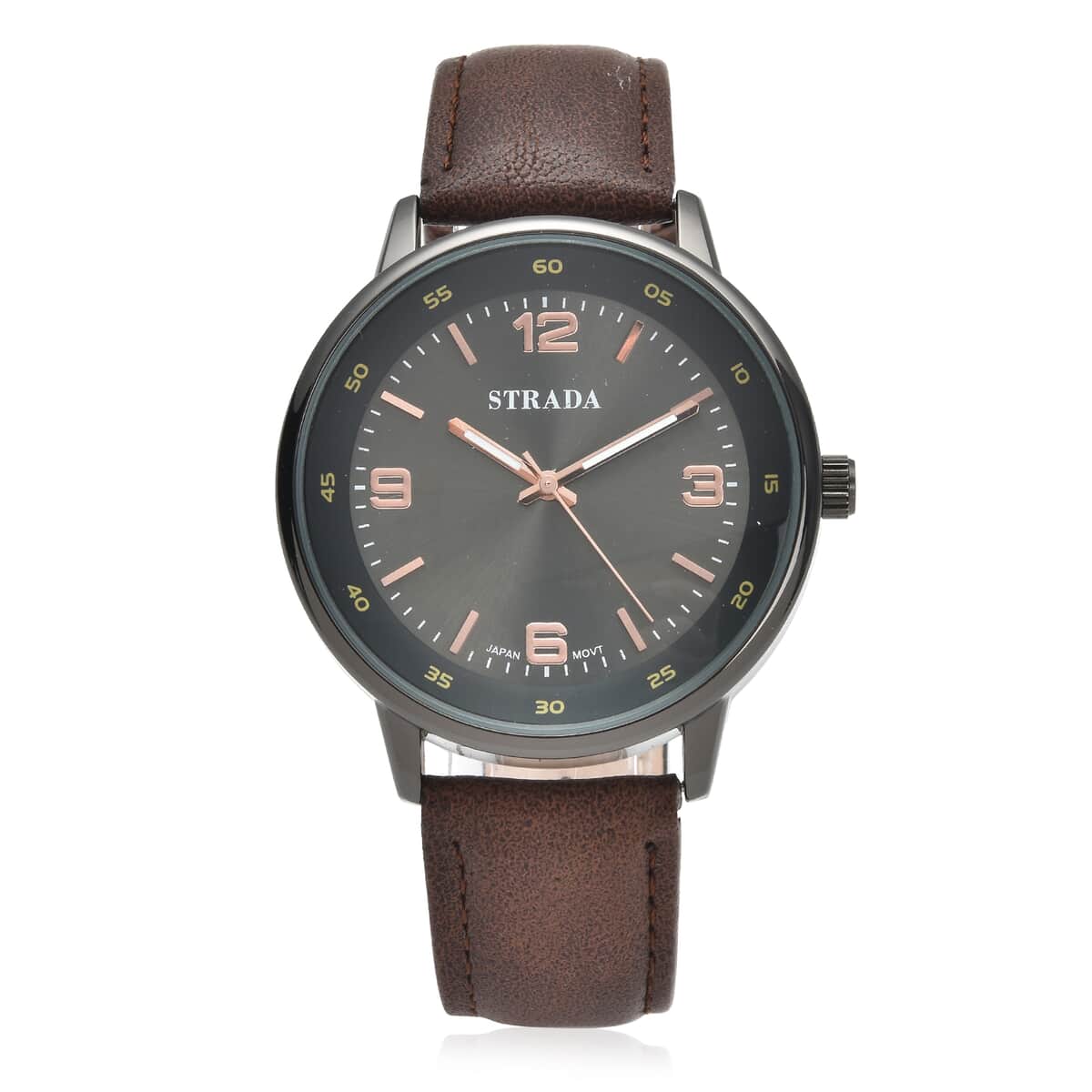 Strada Japanese Movement Watch in Brown Faux Leather Strap image number 0