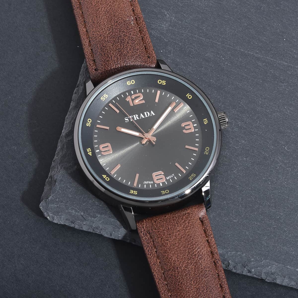 Strada Japanese Movement Watch in Brown Faux Leather Strap image number 1