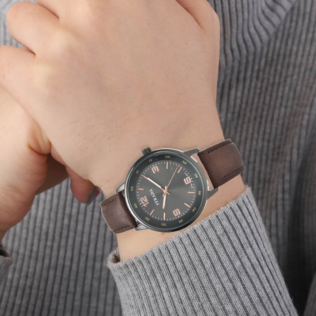 Strada Japanese Movement Watch in Brown Faux Leather Strap image number 2