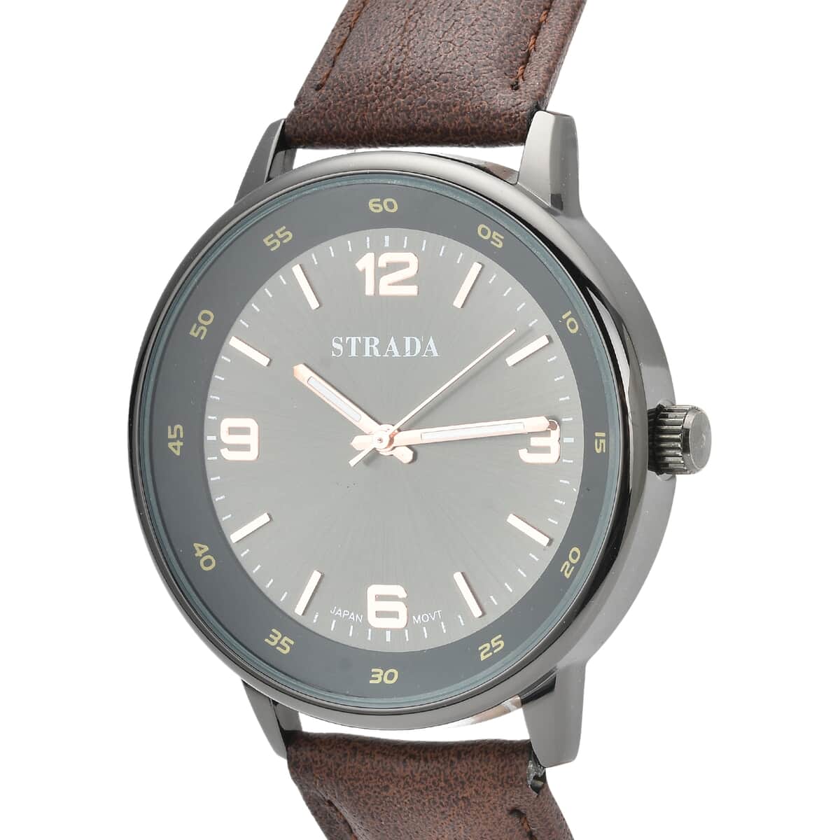 Strada Japanese Movement Watch in Brown Faux Leather Strap image number 3