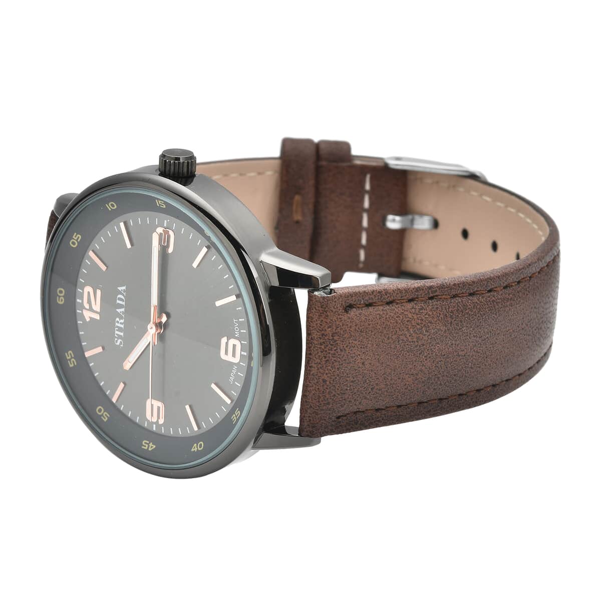 Strada Japanese Movement Watch in Brown Faux Leather Strap image number 4