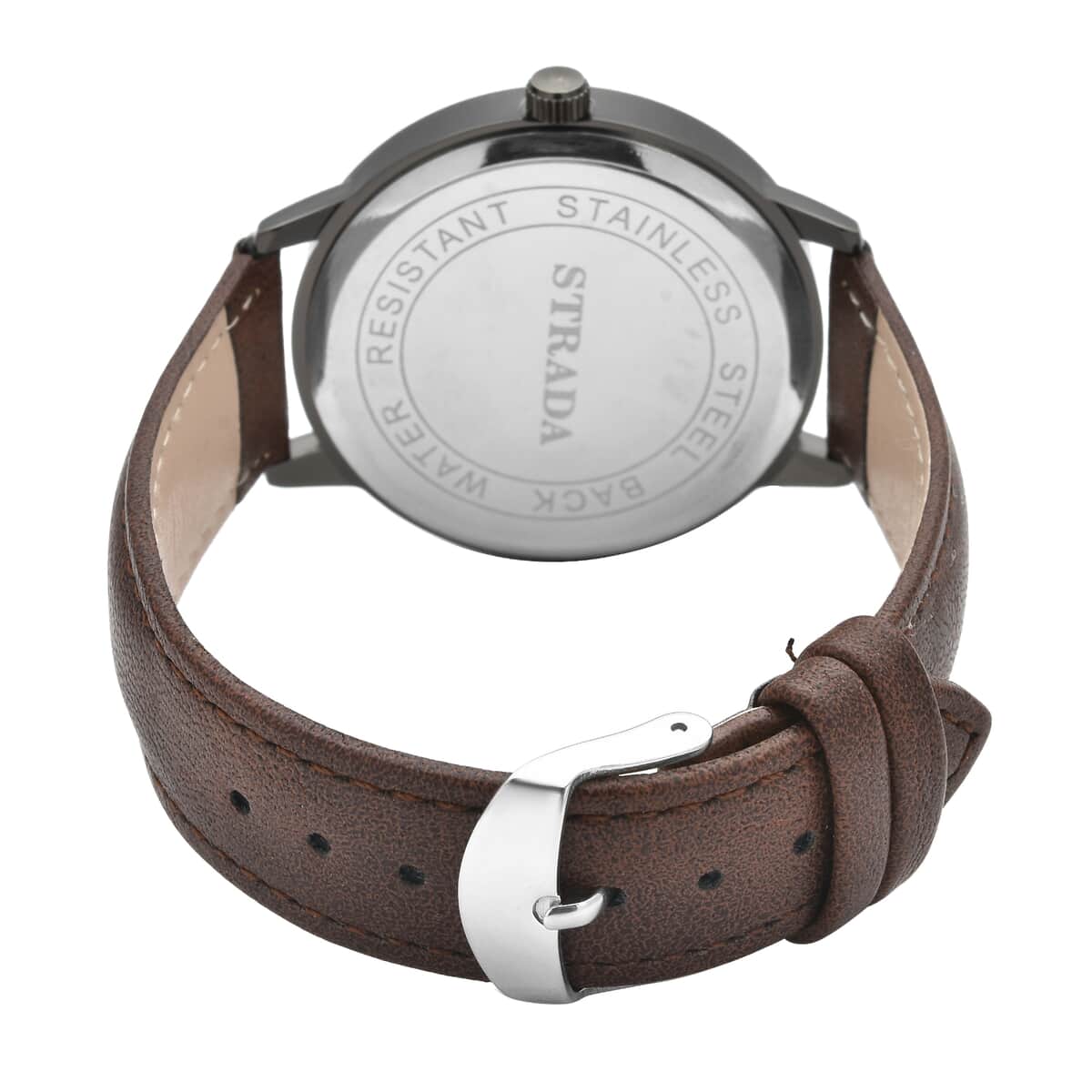 Strada Japanese Movement Watch in Brown Faux Leather Strap image number 5