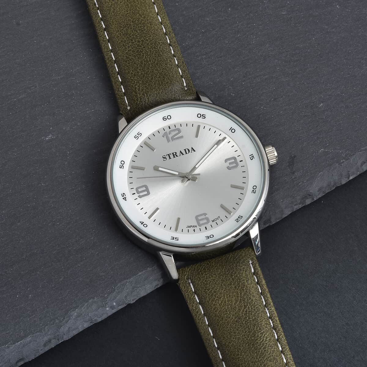 Strada Japanese Movement Watch in Green Faux Leather Strap image number 1