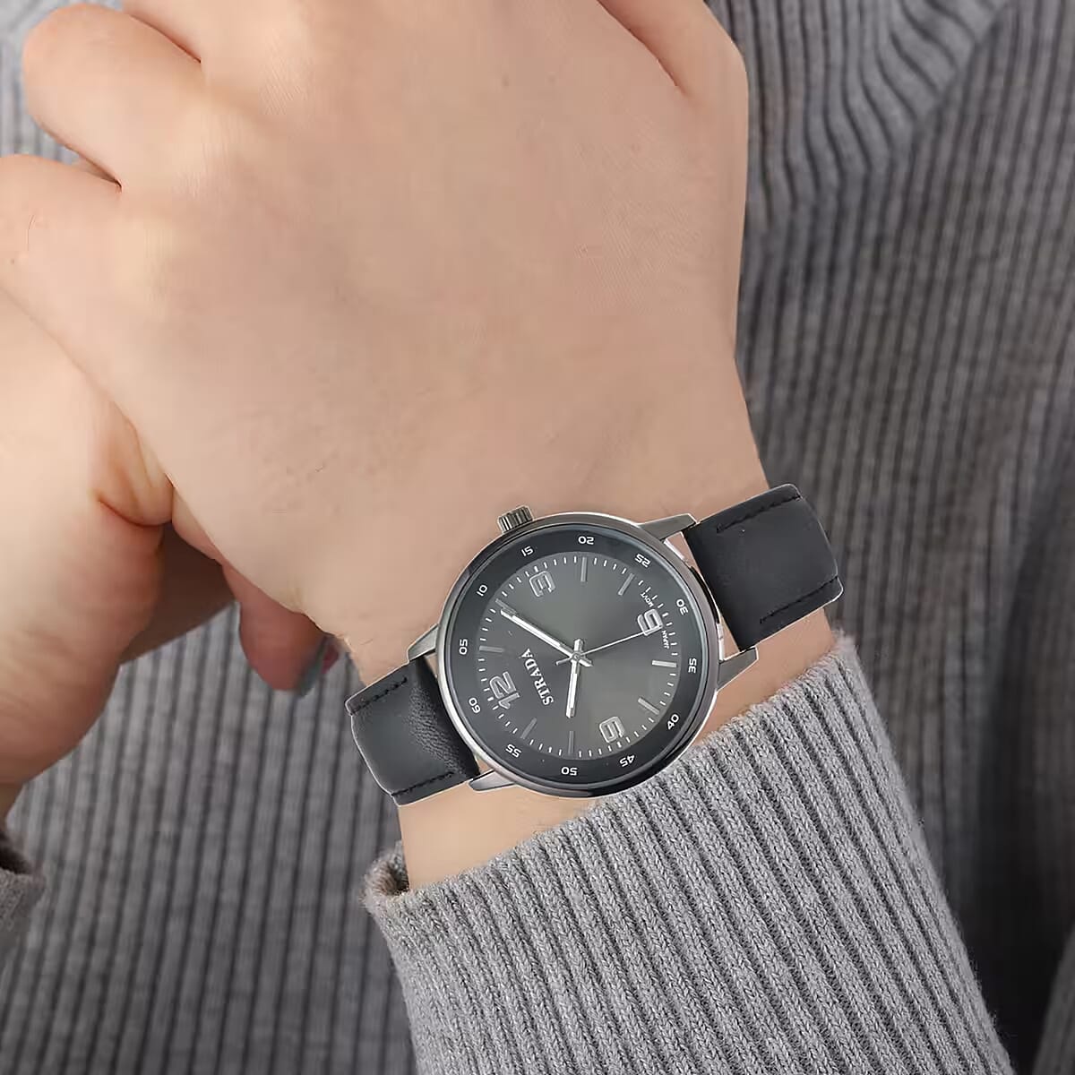 Strada Japanese Movement Watch in Black Faux Leather Strap image number 7