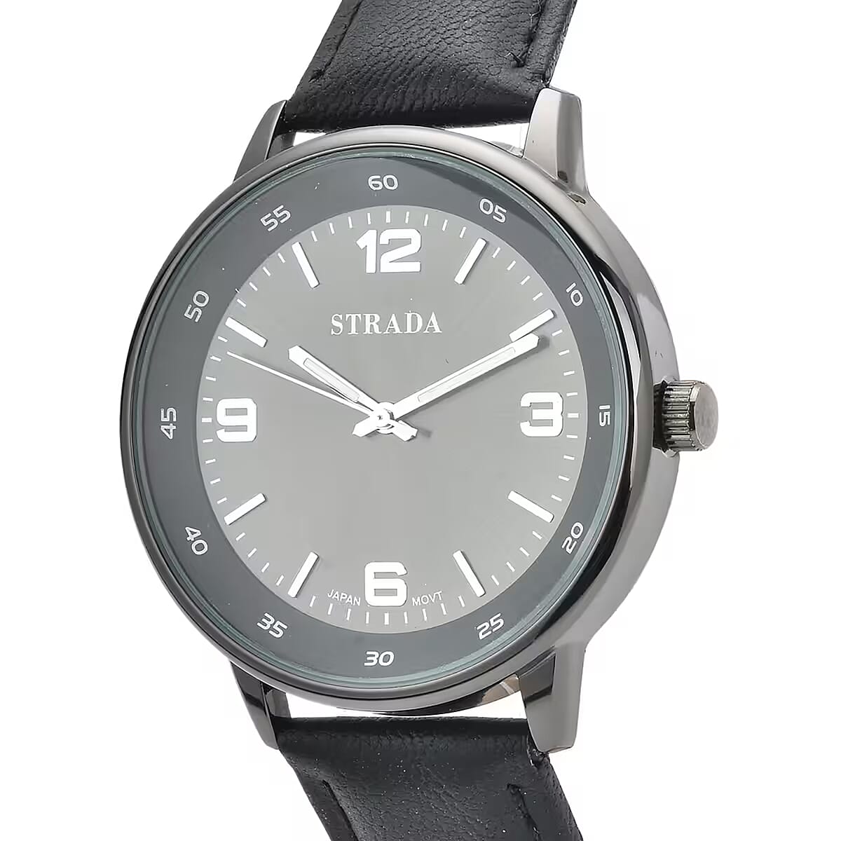 Strada Japanese Movement Watch in Black Faux Leather Strap image number 8