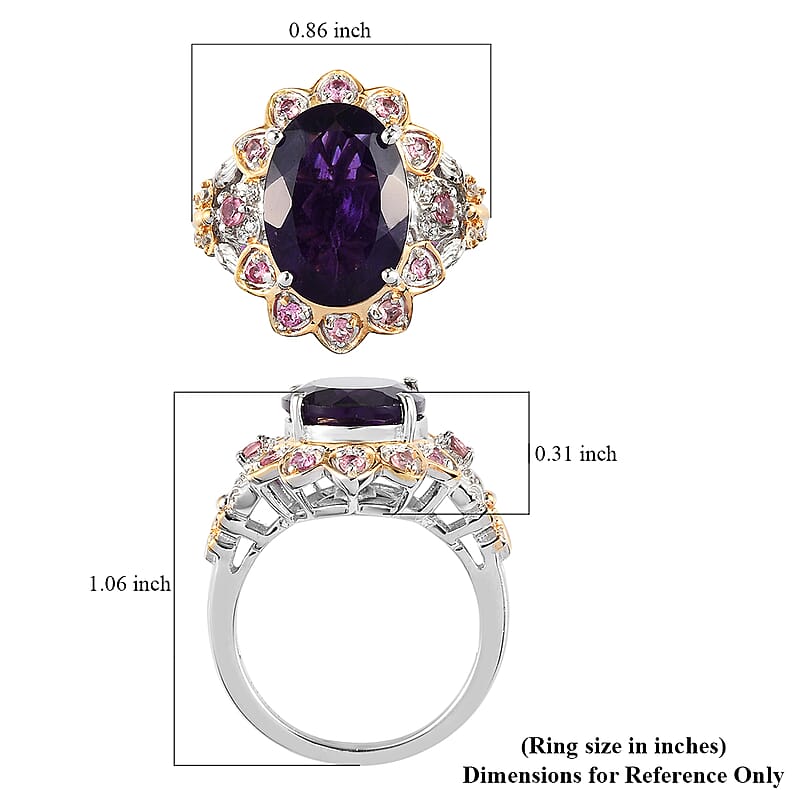 GP Italian Garden Collection Lusaka Amethyst and Multi Gemstone Ring in Vermeil Yellow Gold and Platinum Over Sterling Silver (Size 6.0) 5.65 ctw
