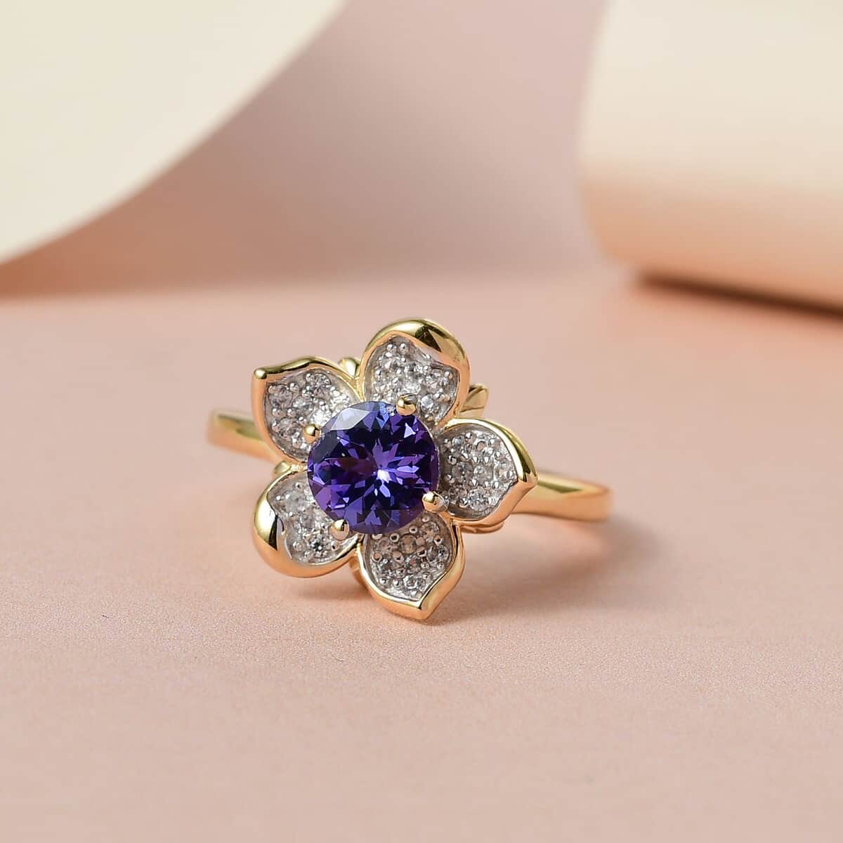 GP Italian Garden Collection Tanzanite and Multi Gemstone Floral Ring in Vermeil Yellow Gold Over Sterling Silver (Size 10.0) 1.25 ctw image number 1