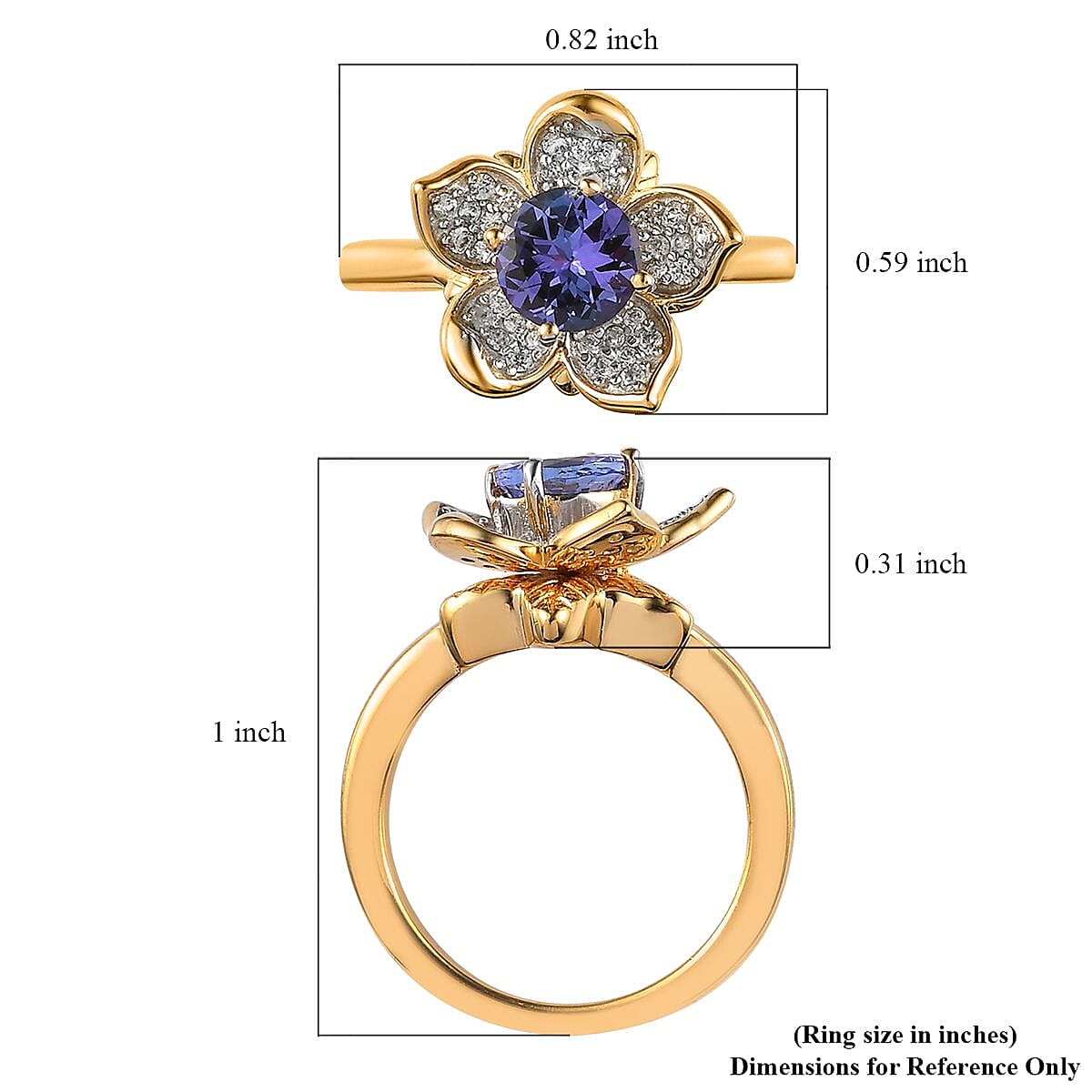 GP Italian Garden Collection Tanzanite, Multi Gemstone Floral Ring in Vermeil YG Over Sterling Silver 1.40 ctw