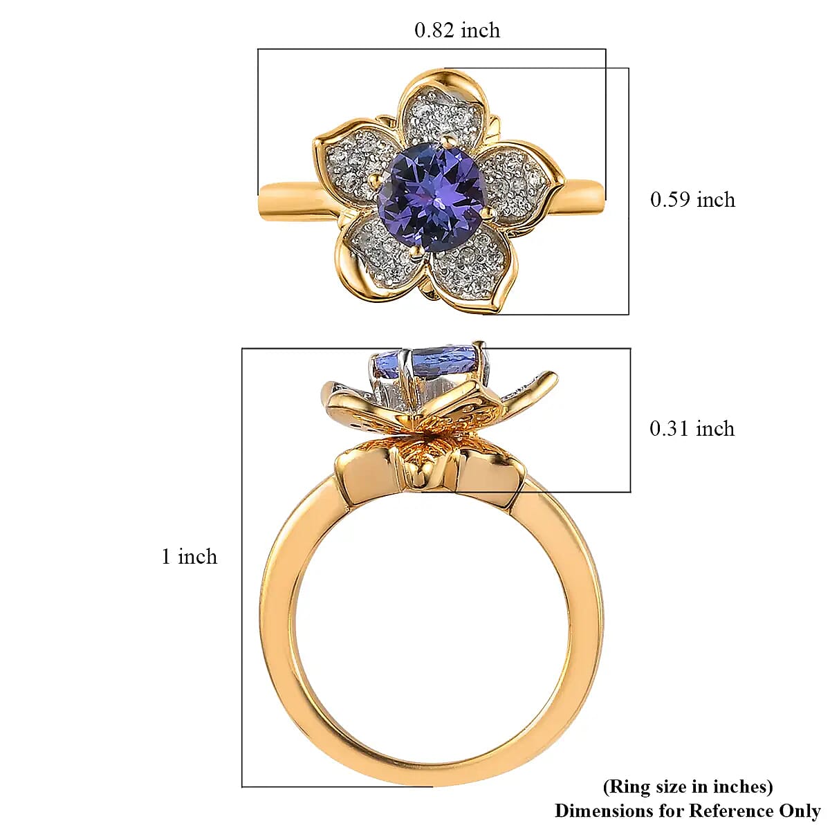 GP Italian Garden Collection Tanzanite, Multi Gemstone Floral Ring in Vermeil YG Over Sterling Silver 1.40 ctw