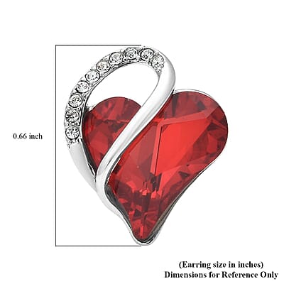 Red and White Austrian Crystal Heart Earrings in Silvertone
