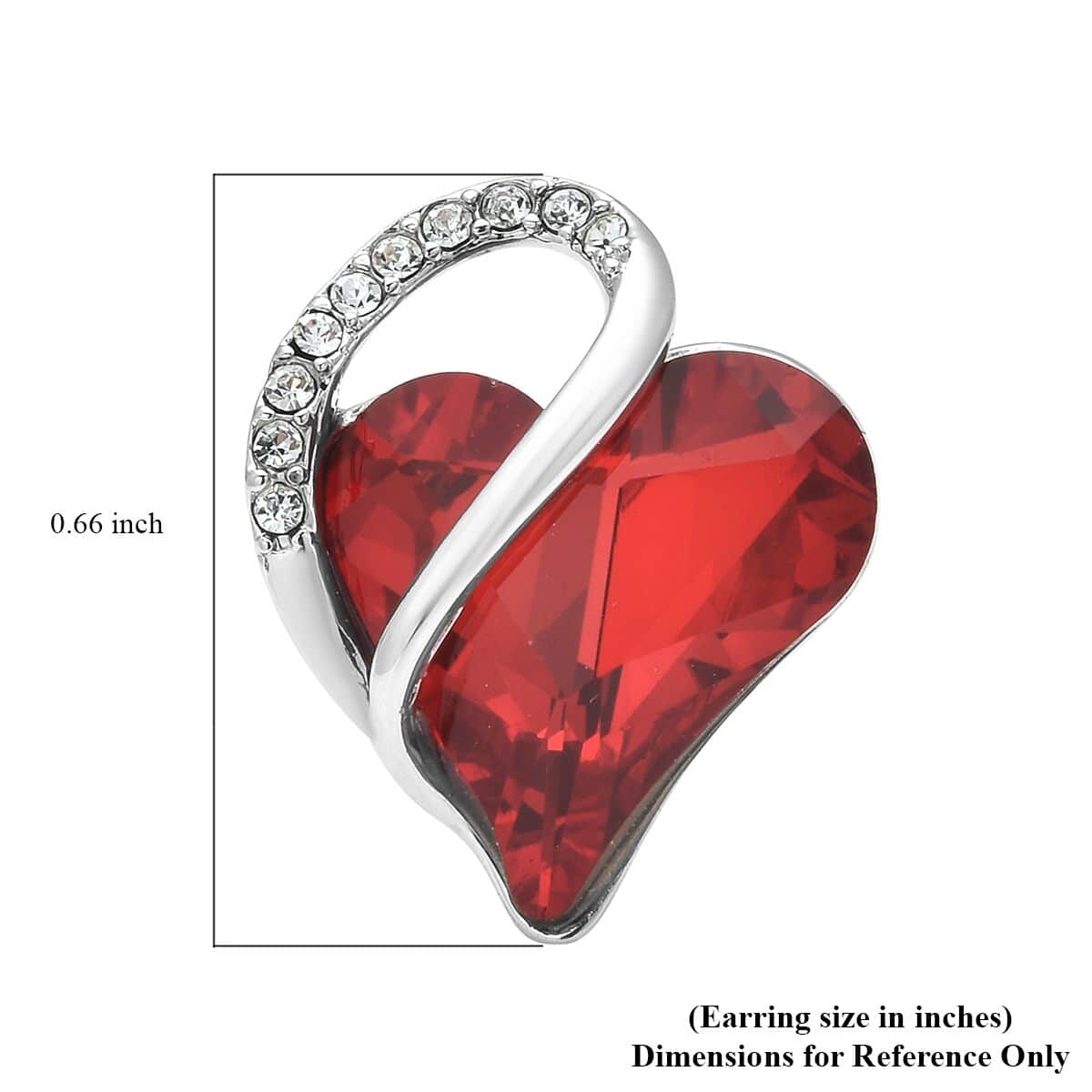 Red and White Austrian Crystal Heart Earrings in Silvertone image number 4