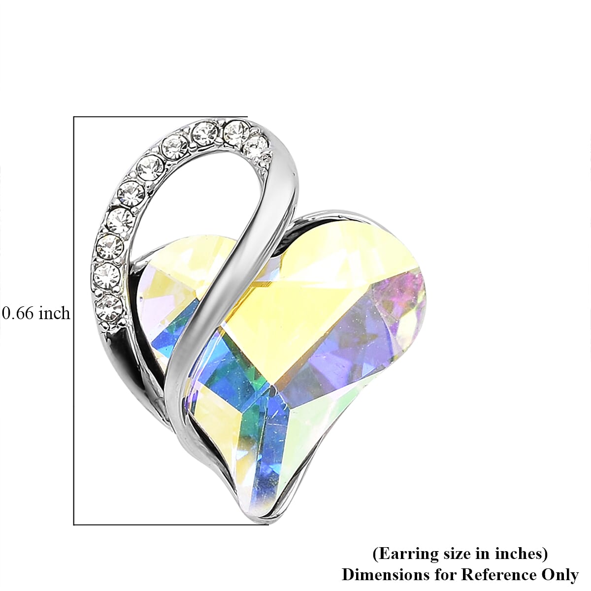 Mystic and White Austrian Crystal Heart Earrings in Silvertone image number 4