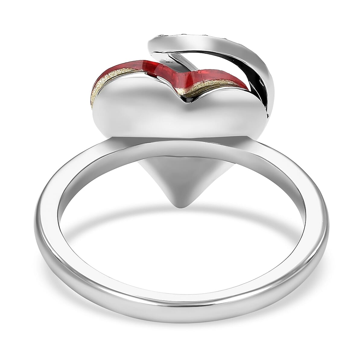 Red and White Austrian Crystal Heart Ring in Silvertone image number 4
