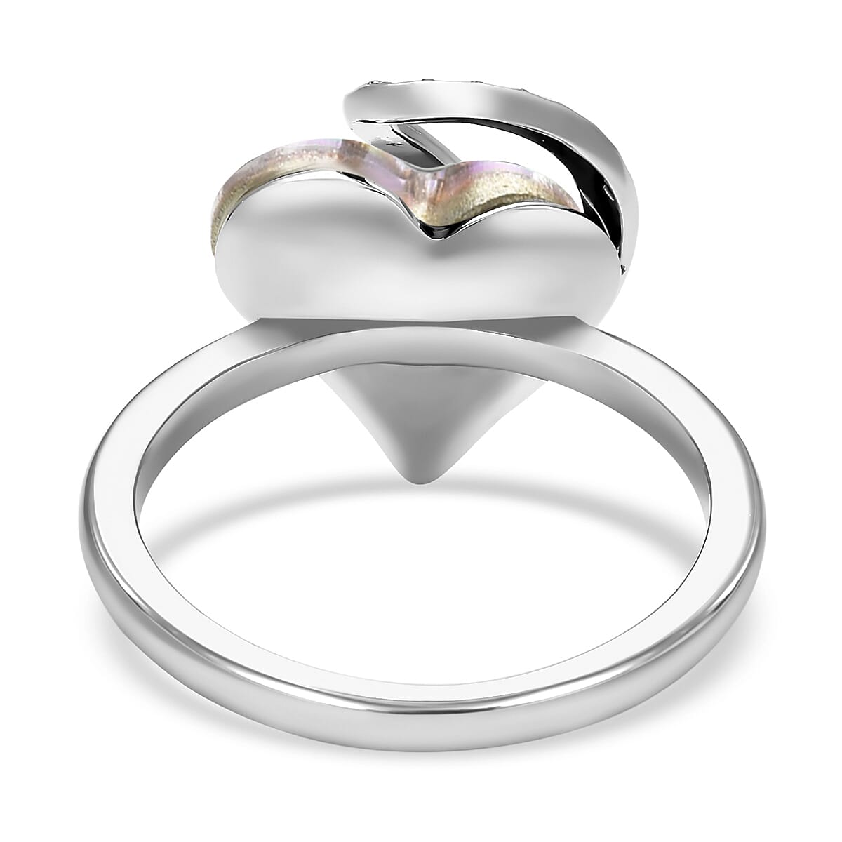 Mystic Color and White Austrian Crystal Heart Ring in Silvertone (Size 6.0) image number 4