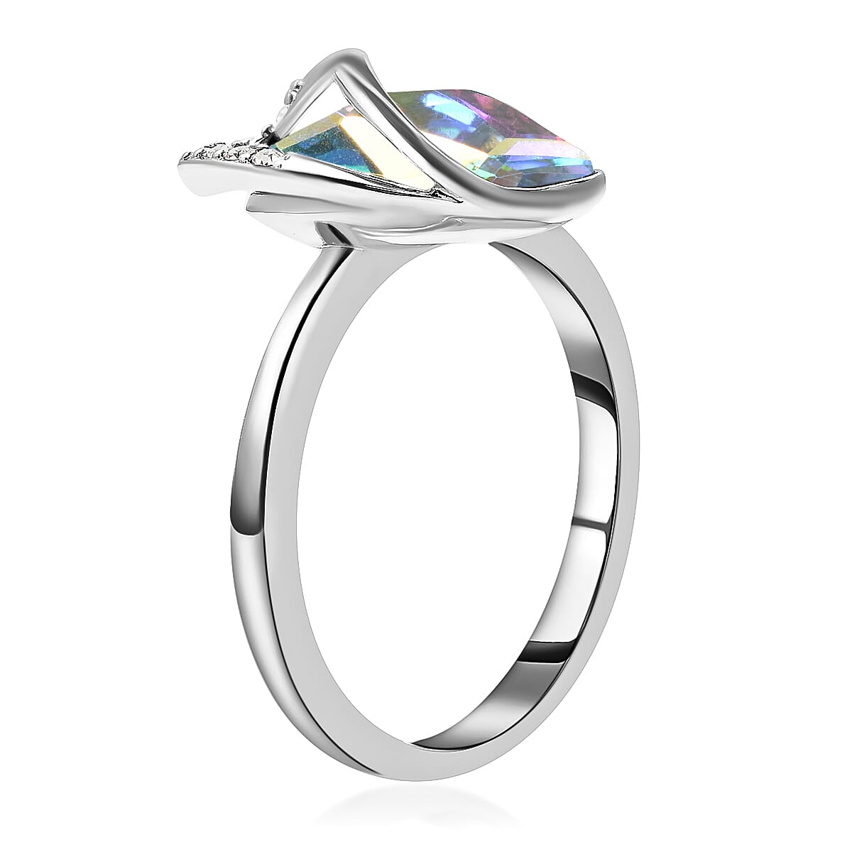 Mystic Color and White Austrian Crystal Heart Ring in Silvertone (Size 7.0) image number 3