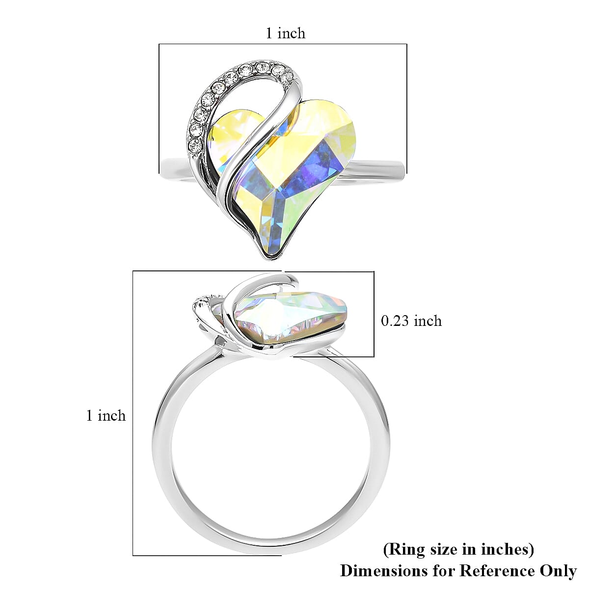 Mystic Color and White Austrian Crystal Heart Ring in Silvertone (Size 7.0) image number 5