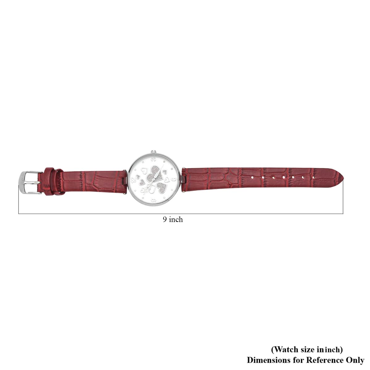 Strada Austrian Crystal Japanese Movement Watch in Goldtone with Red White Faux Leather Strap and Stainless Steel Back image number 6