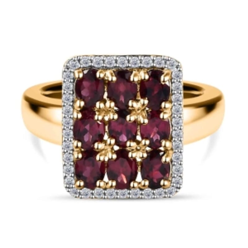 Anthill Garnet and White Zircon 2.33 ctw Ring in Vermeil Yellow Gold Over Sterling Silver (Size 9)