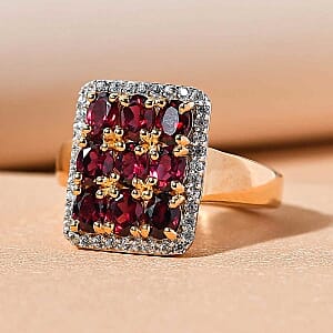 Anthill Garnet and White Zircon 2.33 ctw Ring in Vermeil Yellow Gold Over Sterling Silver (Size 9)