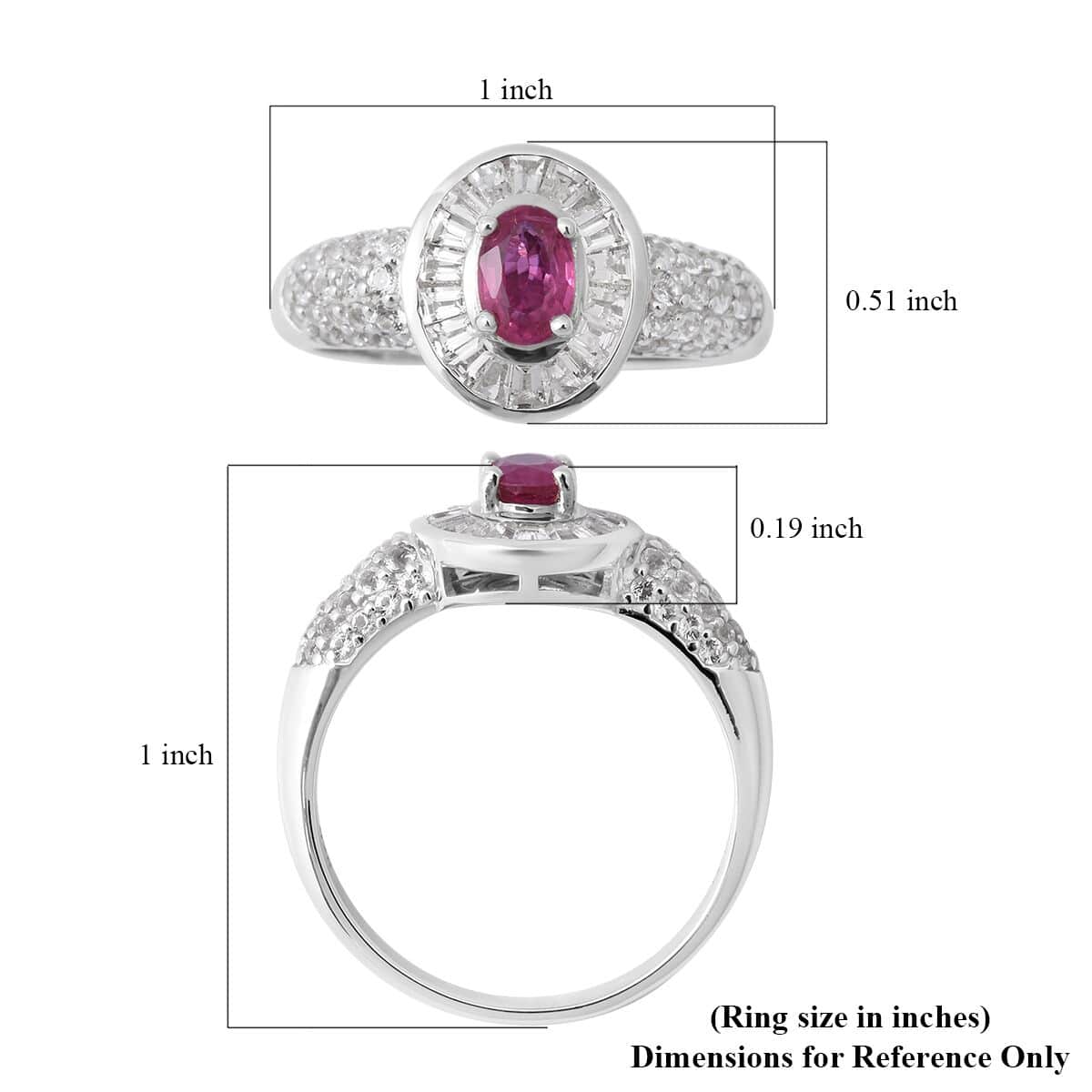 Premium Mozambique Ruby and White Topaz Halo Ring in Platinum Over Sterling Silver (Size 6.0) 1.75 ctw image number 4