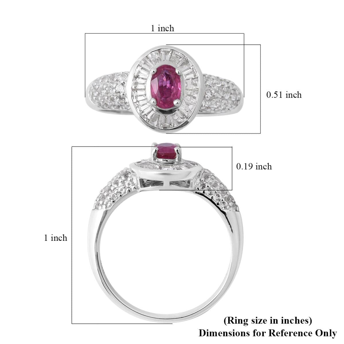 Premium Mozambique Ruby and White Topaz Halo Ring in Platinum Over Sterling Silver (Size 8.0) 1.75 ctw image number 4