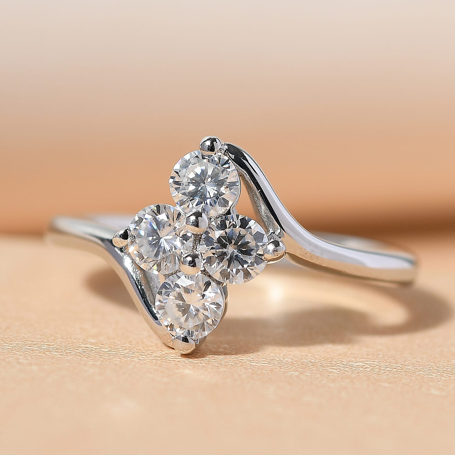 Moissanite 0.70 ctw Ring in Platinum Over Sterling Silver (Size 9.0)