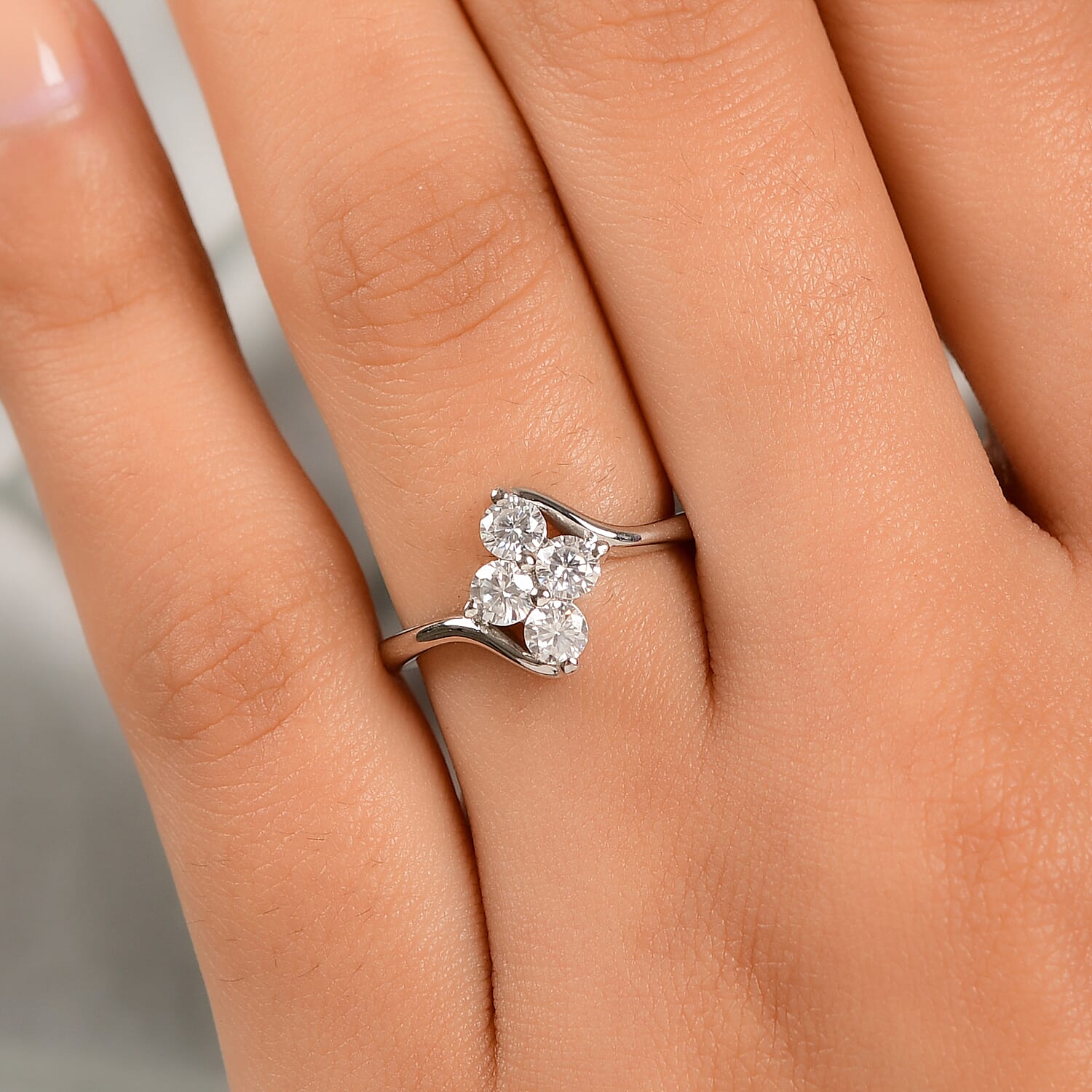 Moissanite 0.70 ctw Ring in Platinum Over Sterling Silver (Size 9.0)
