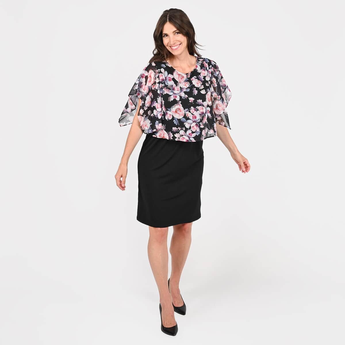 TAMSY Black Floral Dress with Overlay - L image number 0