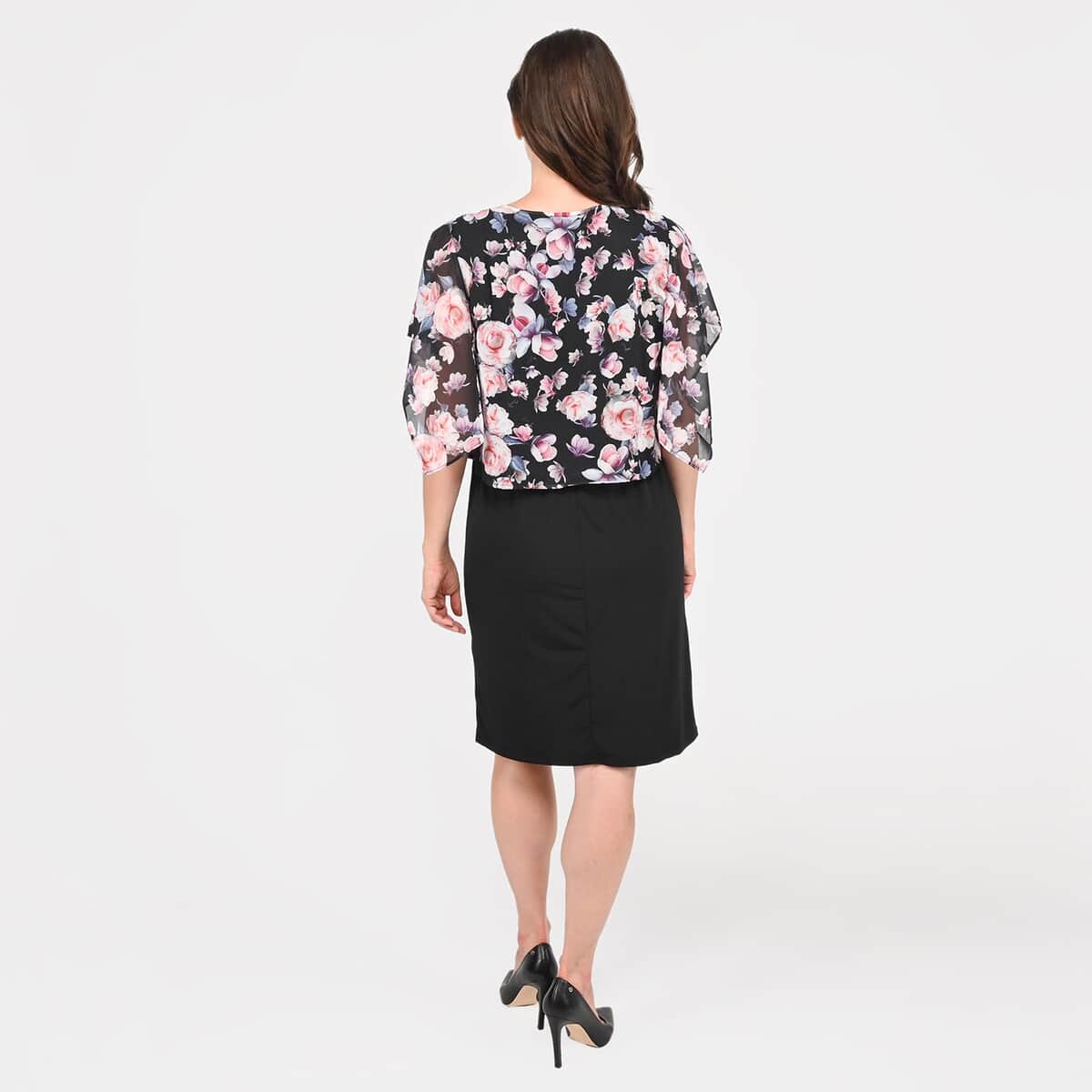 Tamsy Black Floral Dress with Overlay - L image number 1