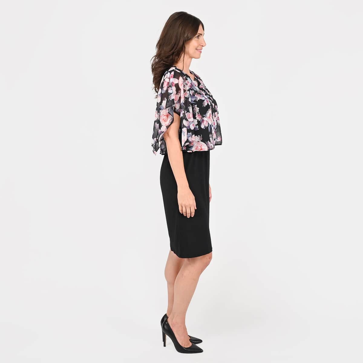 Tamsy Black Floral Dress with Overlay - L image number 2