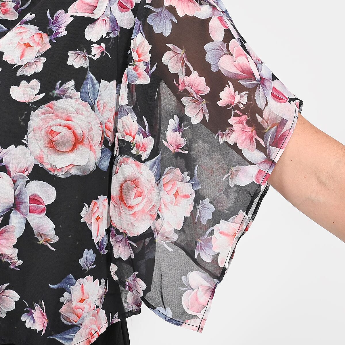 Tamsy Black Floral Maxi Dress with Overlay - XL image number 4
