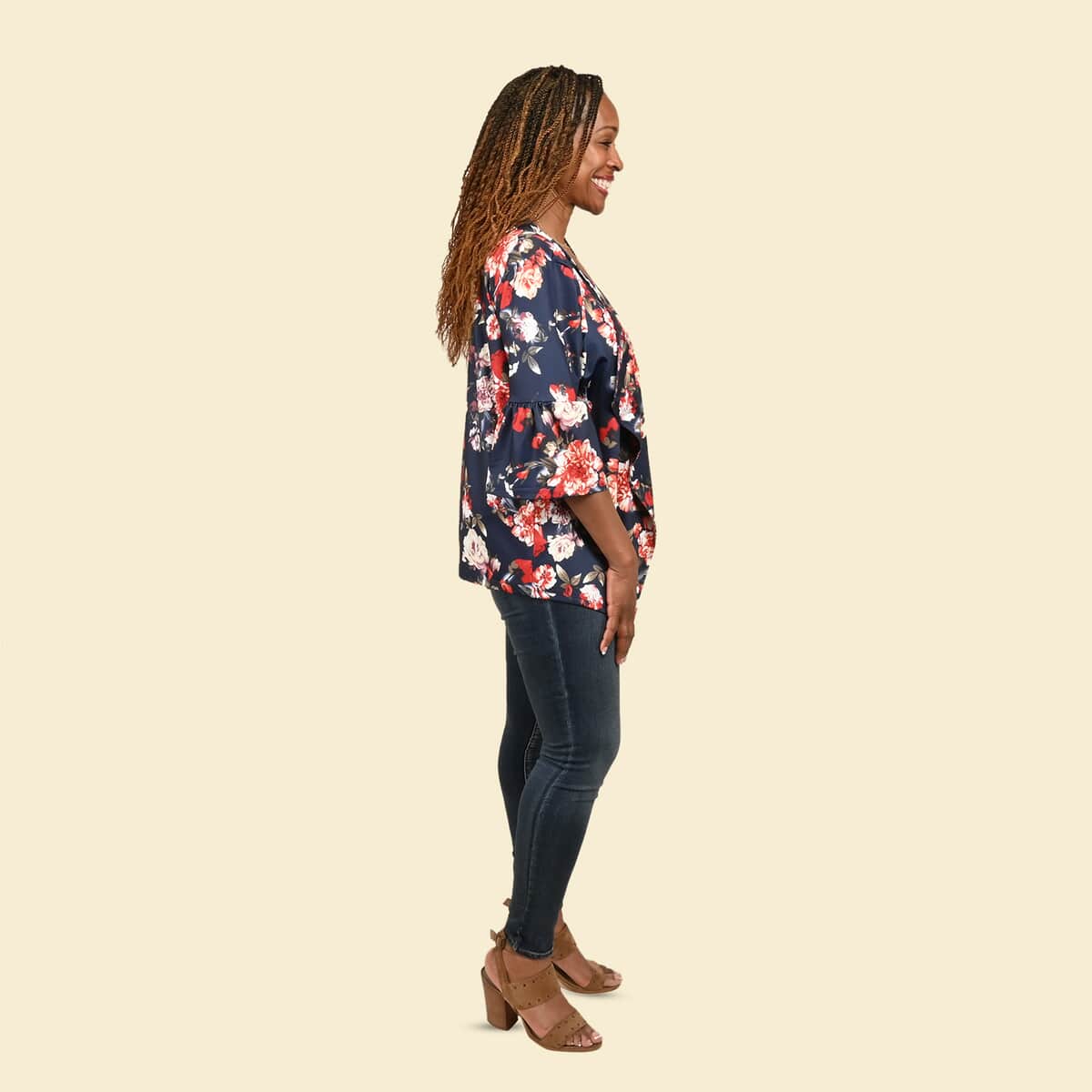 Tamsy Navy Floral Drape Jacket - Medium image number 2