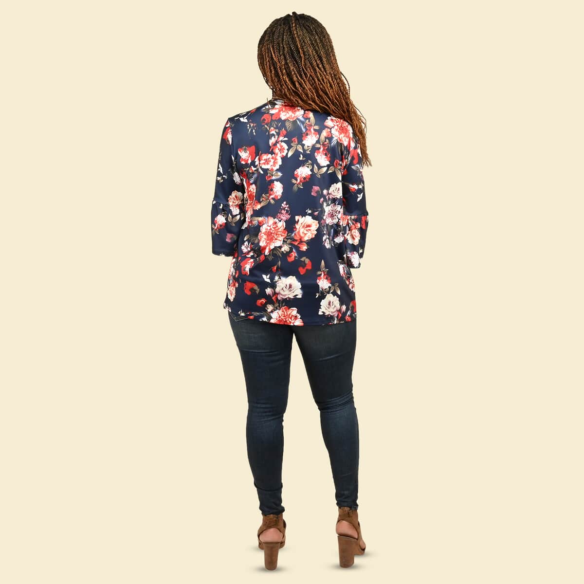 TAMSY Navy Floral Drape Jacket - Small image number 1