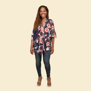 Tamsy Navy Floral Drape Jacket - XL