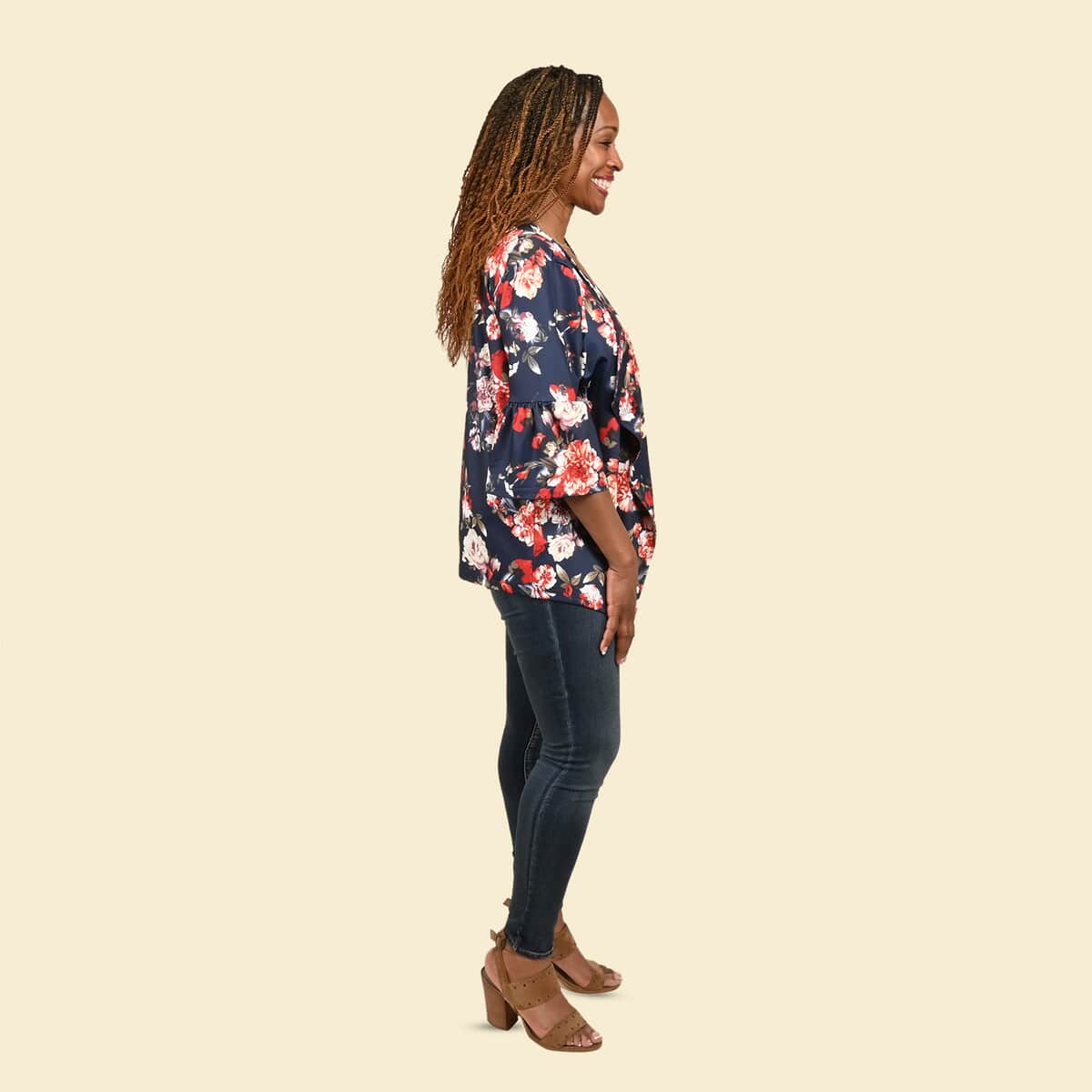 Tamsy Navy Floral Drape Jacket - 3X image number 2