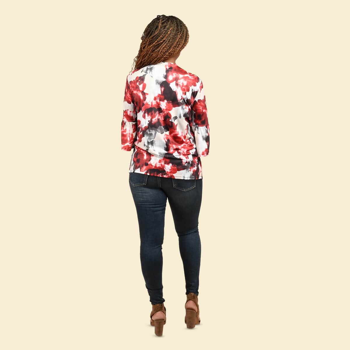 Tamsy Neutral and Red Floral Drape Jacket - Small image number 1