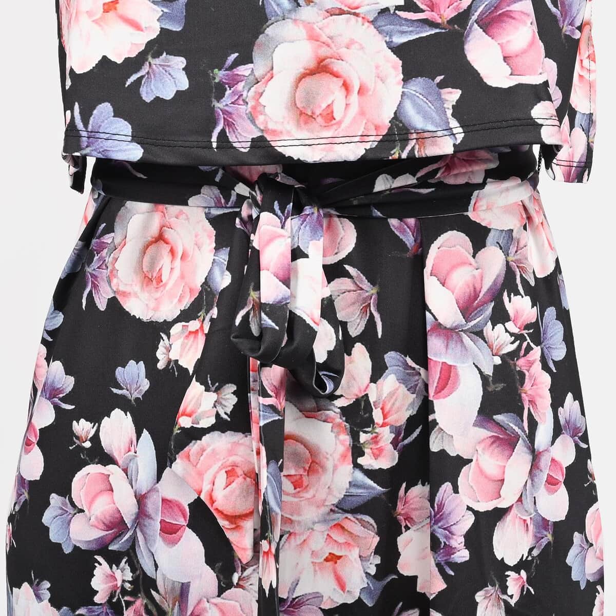 TAMSY Black Floral Sleeveless Dress with Waist Tie - L image number 4