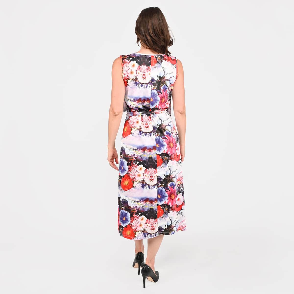 Tamsy White Floral Sleeveless Dress with Waist Tie - XL image number 1