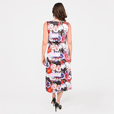 Tamsy White Floral Sleeveless Dress with Waist Tie - XL