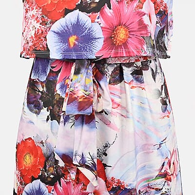 Tamsy White Floral Sleeveless Dress with Waist Tie - XL