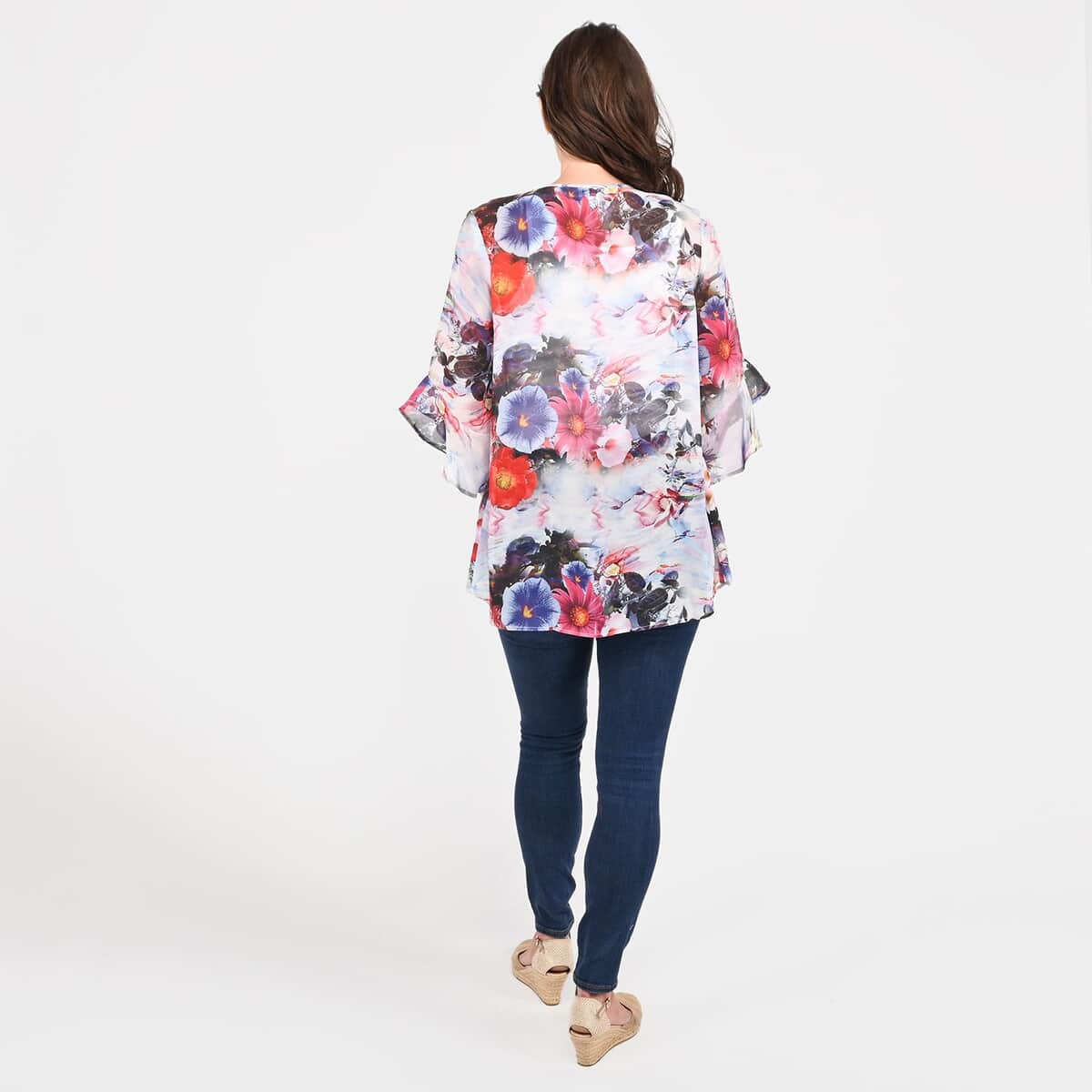 Tamsy White Floral Flounce Kimono - L image number 1