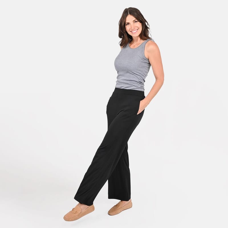Tamsy Black Mid Rise Wide-Leg Pants For Women - L