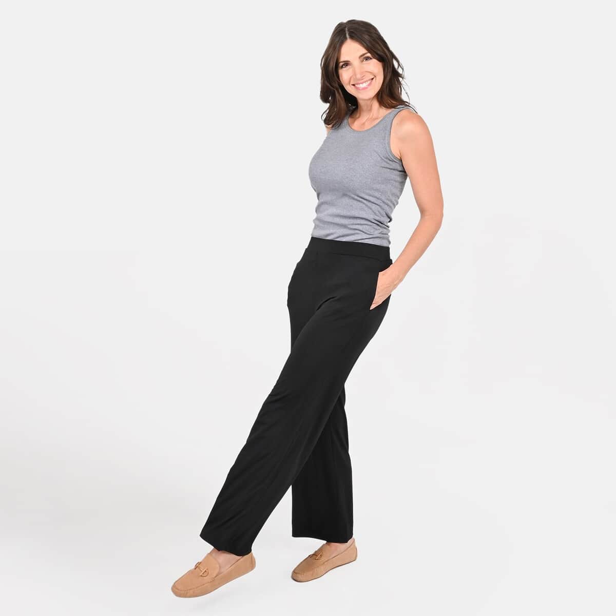 Tamsy Black Mid Rise Wide-Leg Pants For Women - L image number 0