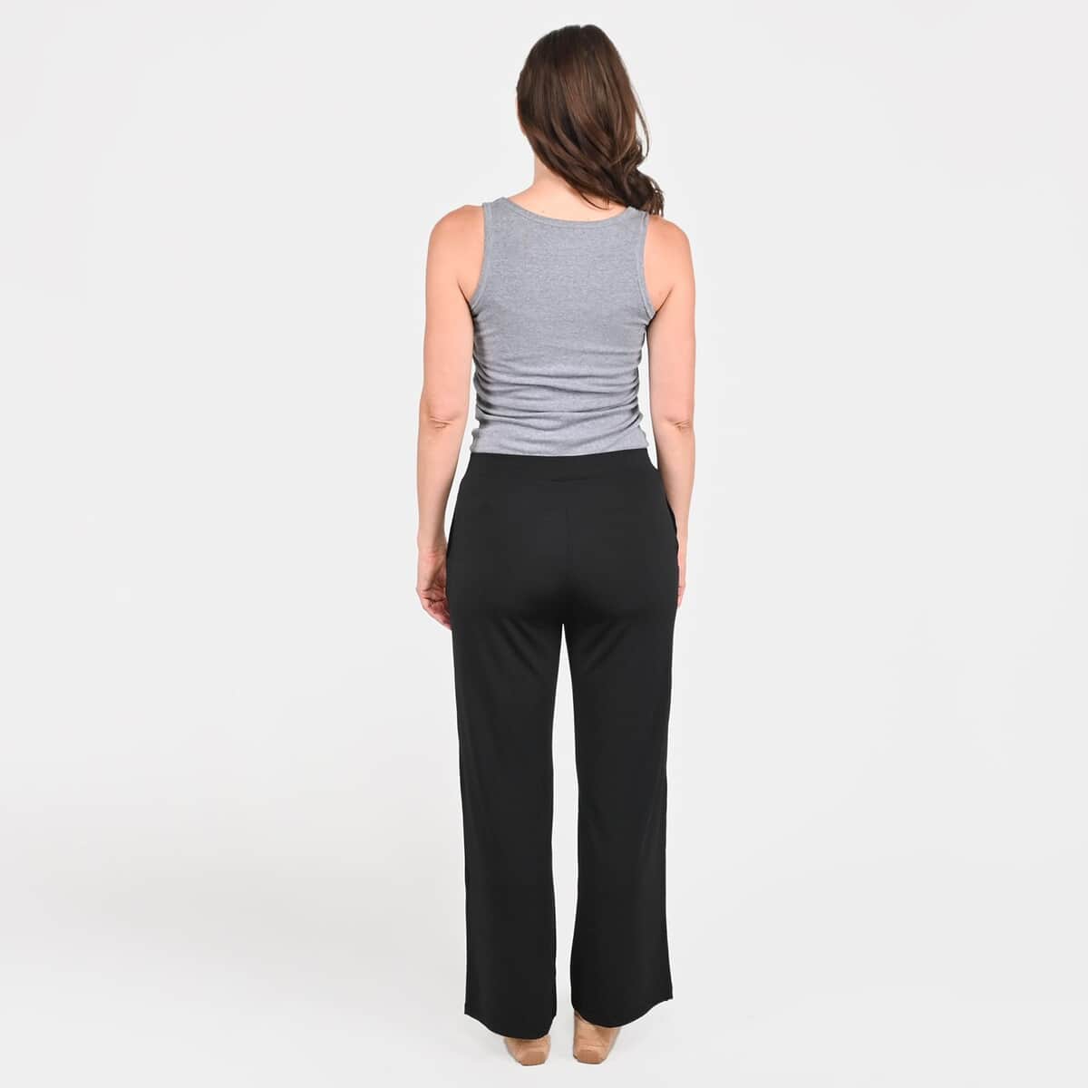 Tamsy Black Mid Rise Wide-Leg Pants For Women - L image number 1