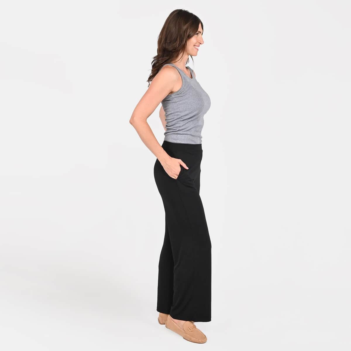 Tamsy Black Mid Rise Wide-Leg Pants For Women - L image number 2